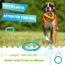 Supet Dog Tie Out Cable and Stake 32/16/10 ft Outdoor, Yard and Camping, for Medium to Large Dogs Up to 125 lbs, 16" Stake, 32/16/10 ft Cable with Durable Spring and Metal Hooks for Outdoor