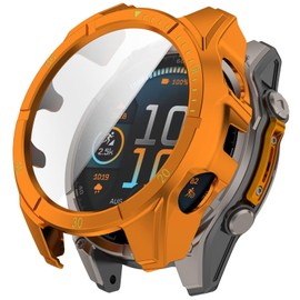 FTRONGRT Case Compatible with Garmin Fenix 8 47mm, PC + Screen Tempered Film, Anti-Scratch All-Inclusive Watch Case Compatible with Garmin Fenix 8 47mm. Orange Green