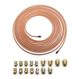 25Ft of 3/16 Brake Line Kit - Includes 16 Inverted Flare Brake Line Fittings - Zinc Plated Copper Brake Line Tubing - Universal Copper Coil Brake Line Repair Kit for Car,Home,Industrial (Gold)