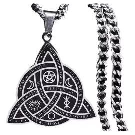 Joyaris Collar Nudo Celta Vikingo Amor Amuleto Bruja Luna Runas De Odin Wicca Hombre Mujer Triqueta En Acero Inoxidable Protección Esotérico Irlandés Brujería 1 Pieza