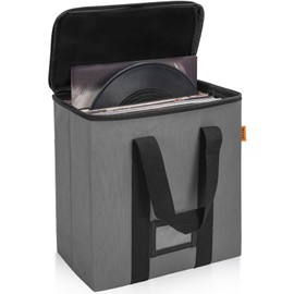 BQKOZFIN Record Case, Vinyl Record Storage Box, 34L x 17W x 34H, 12 Inches, LP Record Storage Box with Lid, Holds Approximately 35 LP Discs, Dustproof (Gray), black, Modern