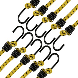 ANSIO Bungee Cords with Hooks 40"-100cm Pack of 10 UV-Resistant Elastic Straps Ideal for Securing Luggage, Racks,Camps, Motorcycle, Tarps,Garden Furniture, Hand Truck,DIY Storage Multi-Purpose-Yellow