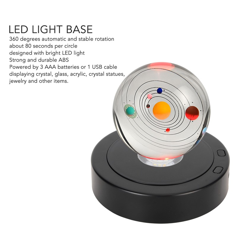 LED Rotating Display Base Black 360 Degrees 80s Circle Battery