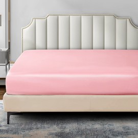 P Pothuiny Satin Fitted Sheet Twin XL Size, 1 Single Fitted Sheet Only, Extra Soft Deep Pocket Bottom Bed Sheets Mattress Cover Fits 12" to 16", Wrinkle Free, Fully Elasticized (Blush Pink)