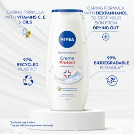 NIVEA Creme Protect Shower Cream Gel (250 ml), Moisturising Shower Gel with Dexpanthenol, Vitamins C, E and Precious Oils, Body Wash for Women, Cares for Dry Skin