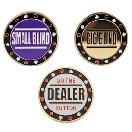 TOPTIE 3PCS Poker Chips, Small Blind Big Blind and Dealer Metal Buttons for Craps Texas Poker Table-Small Blind & Big Blind & Dealer