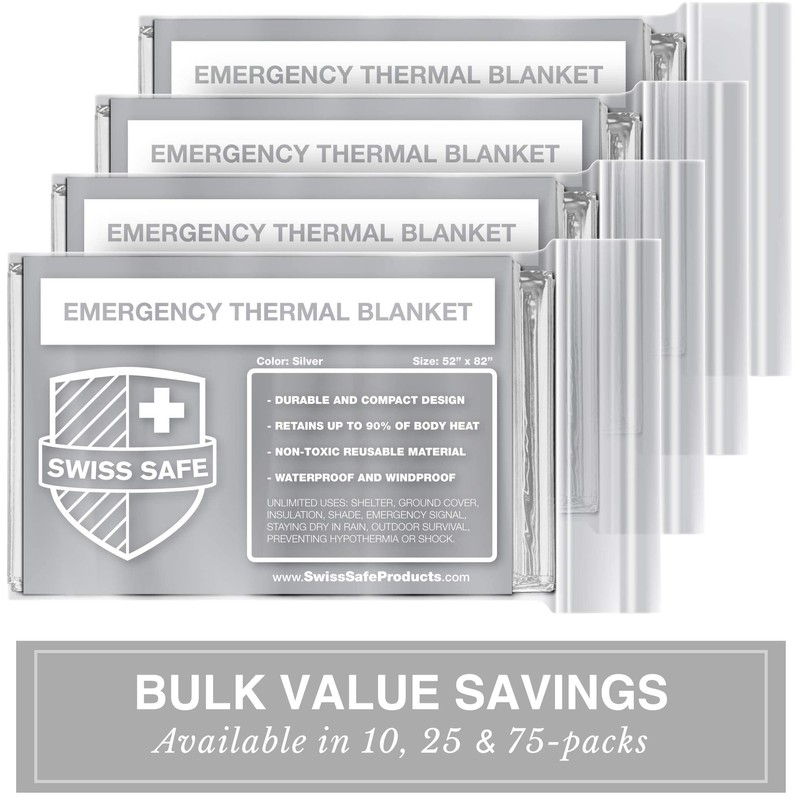 Swiss Safe 10 Pack Mylar Emergency Blankets for Survival -