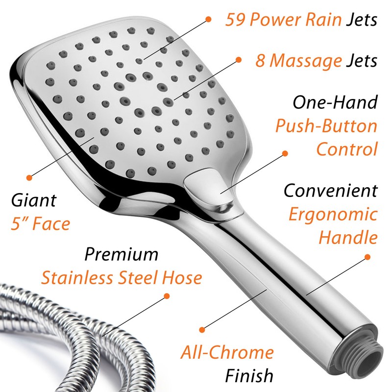 HotelSpa 10.5-in Rain Shower Head/Handheld Combo. Convenient Push-Button Flow Control
