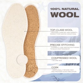 BISON Lambskin Insoles - 2 Pairs of Warm Fur Insoles Shoes with Natural Cork - Lambskin Soles for Men and Women - Extra Dense & Non-Slip - Size 38