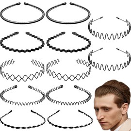 BOYIVI 12 PCS Metal Headband for Men and Women Unisex Adjustable Black Wavy Hair Band Non-slip Spring and Summer Home Outdoor Hair Hoop Fashion Simple Elastic Hair Accessories