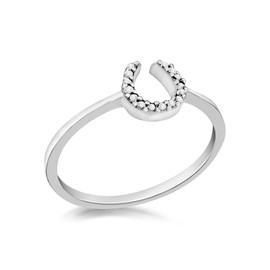Tuscany Silver Women's Sterling Silver Rhodium Plated Cubic Zirconia Horseshoe Ring - Size N