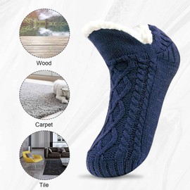 AWAVM Women Slipper Socks, Fluffy and Warm Fleece Lined Non-Slip Socks, Slipper Socks for Women, Men, Girls, Warm Socks, Floor Socks for Women, Soft Thick Christmas Socks, navy