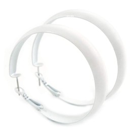 Medium White Enamel Hoop Earrings – 45mm Diameter – Classic & Chic Style