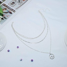 TseanYi Boho Wave Pendant Necklace Silver Circle Pendant Necklace Vintage Layer Necklace Jewelry for Women and Girls, Metal