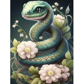 Adults and Children DIY Diamond Painting Kits, Stress Reliever Parenting Fun Gifts Ideal Choice Green Snake Flower Field for Christmas Decorations Room Decor 12x16 inch