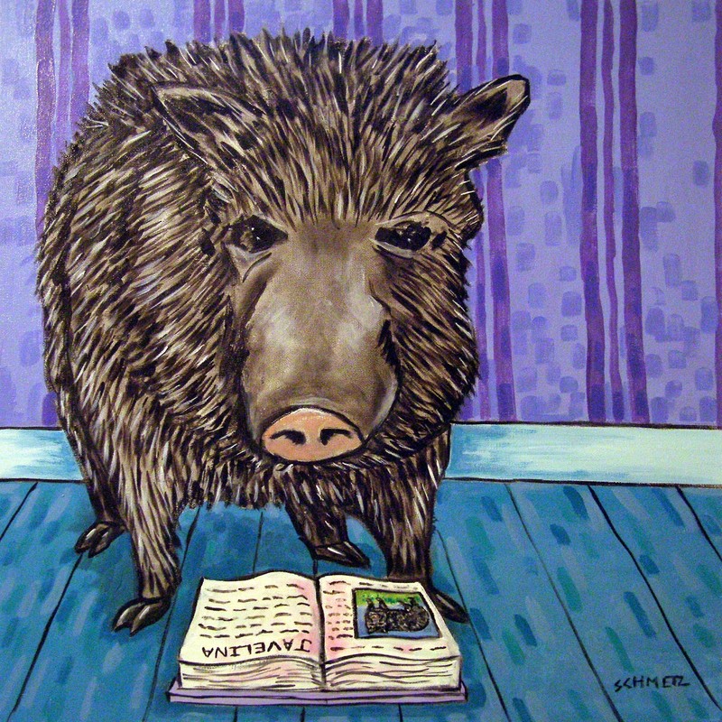 Javelina reading library decor animal art tile coaster gift