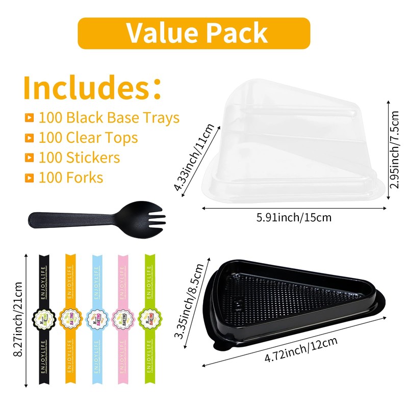 JIABEIUS 100 Pack Cake Slice Containers with Lids, Plastic Pie