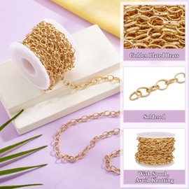 Pandahall - Cadena de eslabones de latón chapado en oro de 18 quilates, cadena de cruz soldada de 6 x 8 x 1,1 mm, con carrete para hacer collares y joyas