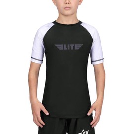 Elite Sports Rash Guards for Boys and Girls, Short Sleeve Compression BJJ Kids and Youth Rash Guard (White,X-Large)