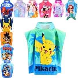 SUN CITY - Poncho Beach Towel for Children with Hood, Cartoons Manga Video Games, Soft Cotton or Microfibre, Quick Drying, Beach Pool [55 x 55-18270 Light Blue]
