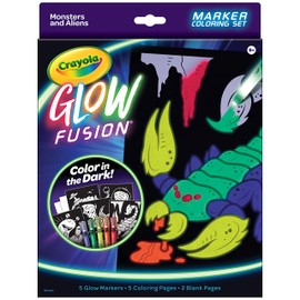 Crayola Glow Fusion, Glow in The Dark Coloring Set, Includes 5 Glow Markers, Alien & Monster Coloring Pages, Gift for Kids