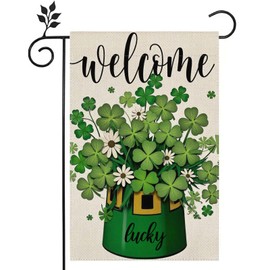Lucky Hat St.Patricks Day Happy Clover Green Garden Flag 12x18 Double Sided Welcome Lawn Yard Holiday Outdoor Flag Decoration