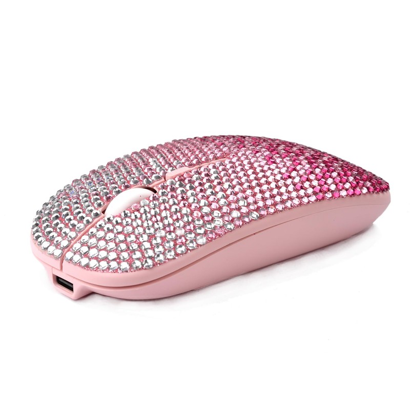 WONGS Bling Wireless Mouse, Gradient Pink Crystal Rhinestone Rechargeable Wireless