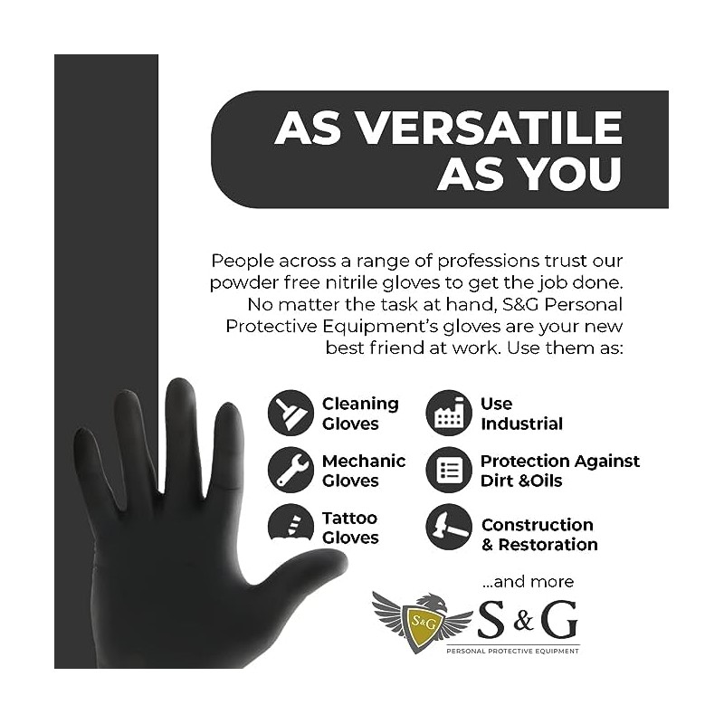 S&G Black Nitrile Gloves Disposable Latex-Free Multipurpose Gloves for Cleaning,