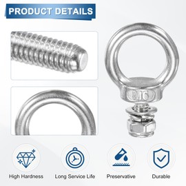 M METERXITY 3-Sets Eye Bolts with Nuts, M6x12mm 304 Stainless Steel Lifting Shoulder Eye Bolt with Washer and Nut for Hanging [Silver Tone]