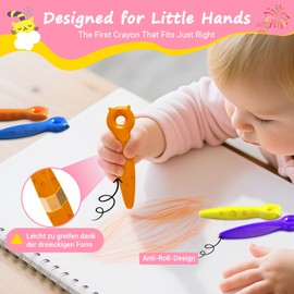 KERIFI Triangle Jumbo Crayons for Toddlers, Mess Free Washable Toddler First Crayons for Kids Ages 1-3 2-4 4-8, Unbreakable Non-Toxic, Easy to hold, Back to School Gifts for Coloring Book (12 Colors)