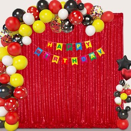 Party Backdrop Curtains 2 Pcs 5FTx10FT Red Sequin Backdrop Sparkly Glitter Fabric Backdrop Birthday Christmas Decorations