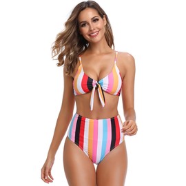 Honlyps High Waisted Bikini Sets for Women Tummy Control 2 Piece Swimsuit Cheeky Coverage Bathing Suit Tie Knot Swim Suit