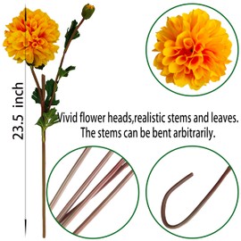 ATFL Artificial Silk Flowers Dahlia 24'in Fake Long Stem Flower,5 Pcs Yellow Dahlia Artificial Flowers Suitable for Wedding Decoration Bouquets,Core Decorations,Home Furnishings (5, Yellow)