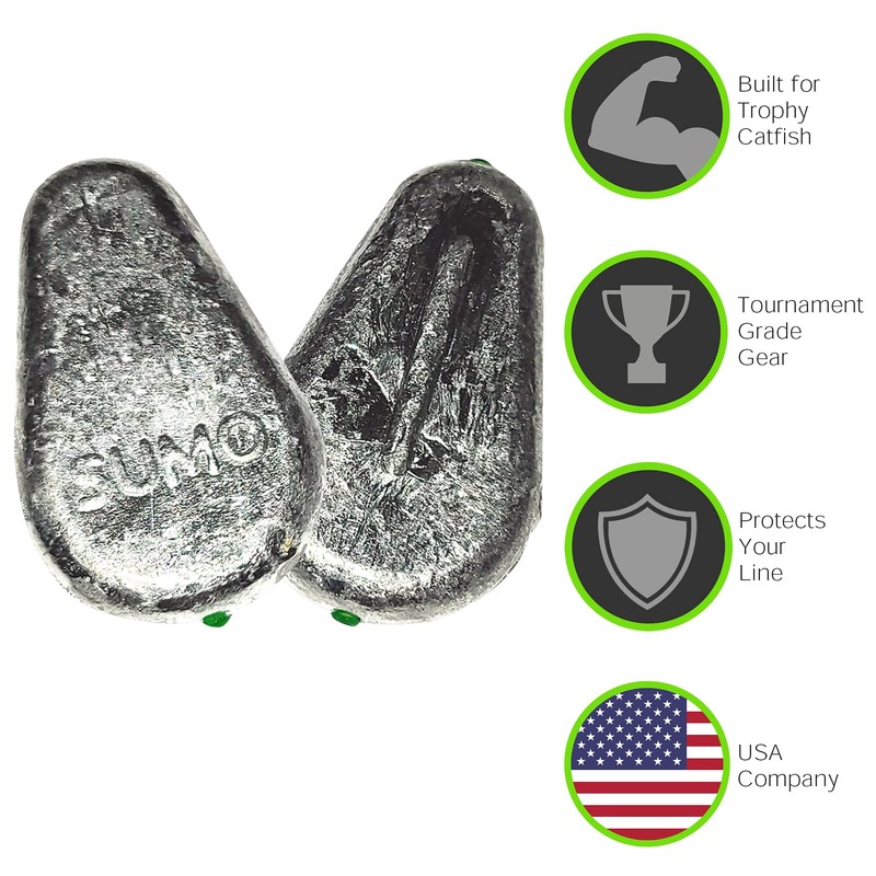 Catfish Sumo Flat No-Roll Lead Sinker Weights with Line-Protecting Inserts
