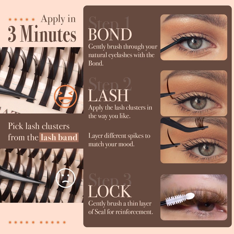 CORUSCATE Brown Lash Clusters with Spikes 60D80D Cluster Eyelash Extensions