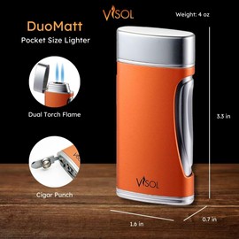 Visol DuoMatt Butane Torch Lighter Double Flame Refillable Gas Lighter, Windproof Adjustable Flame Lighter (Shipped Without Butane)
