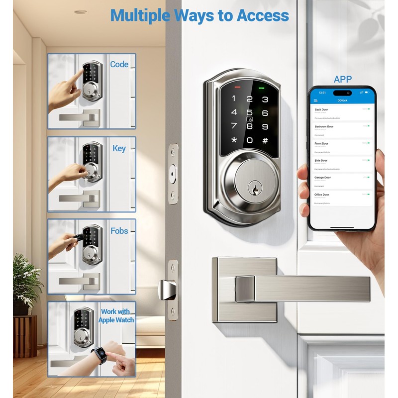 Veise Smart Locks with 2 Lever Handle Set, App Control,