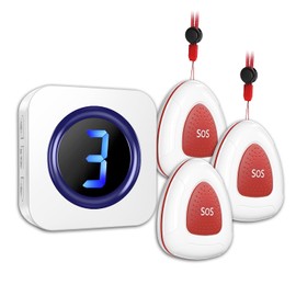 Wireless Caregiver Pager Call Button Nurse Call System 900Ft with LED Number Display for Elderly/Patient/Disabled at Home/Hospital/Clinic doorbell (3 SOS Waterproof Call Button & 1 Receiver)
