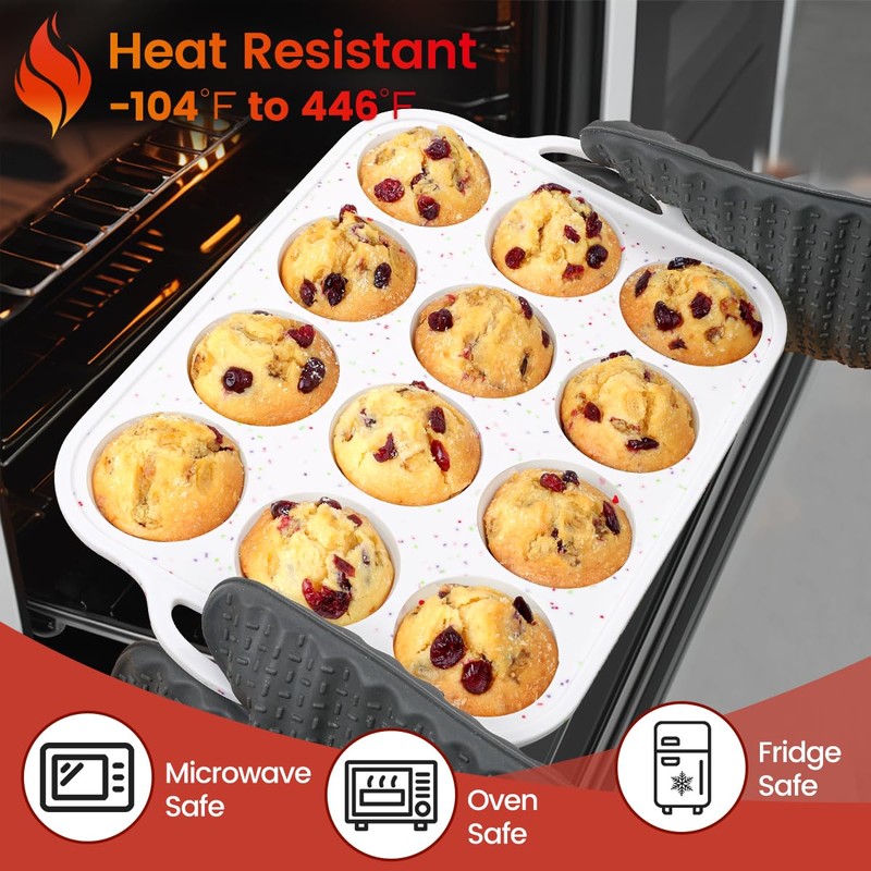 CAKETIME 12 Cups & 24 Cups Silicone Muffin Pan with