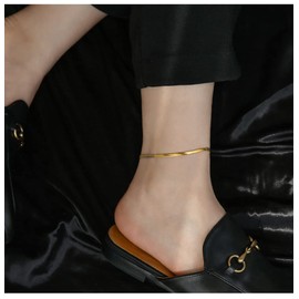 Women's Anklet, Gold, Fine, Snake Chain, Stainless Steel, Hypoallergenic, Friends, Birthday, Party, Gift, Accessory, Stainless Steel