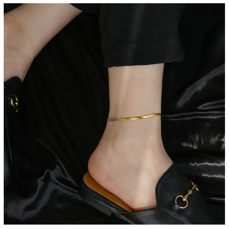 Women's Anklet, Gold, Fine, Snake Chain, Stainless Steel, Hypoallergenic, Friends,