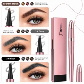 Generic 2024 New Magic Eyebrow Pencil, 3D Waterproof Microblading Eyebrow Pencil Contouring Pen, Long-Lasting Natural Fine Stroke Eyebrow Pencil with 4 Micro-Fork Tip for women Makeup (2, Black)