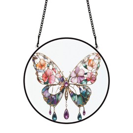 PLIGREAT Butterfly Suncatcher Stained Glass Watercolour Sun Cathers Christmas Patio Garden Hanging Tree Ornaments for Living Room Bedroom Playroom Window Decoration Wall Art Decor
