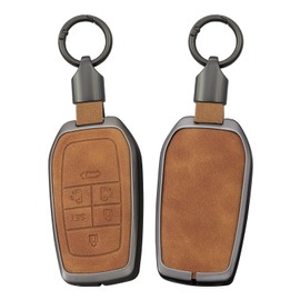 ontto Fit for Toyota 6-Button Car Key Case for Venza RAV4 Prime Sienna Land Cruiser Fortuner Mirai 2018-up Car Accessories,Smart Remote Key Cover Metal and Leather Key Fob Housing,Brown