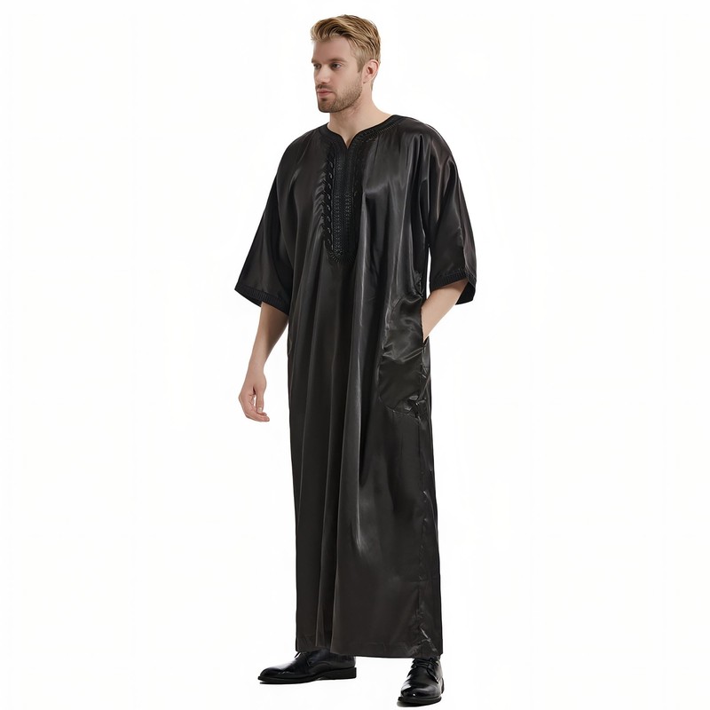 Musuly Men's Kaftan - Traditional Thobe Abaya Djellaba, black