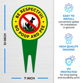 Be Respectful No Poop And Pee With Stake Sign, 7x13 Inches Round Shape, Aluminum Composite Made in USA