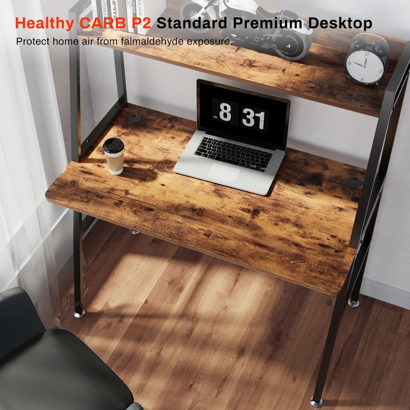 DESIGNA Small Computer Ladder Desk with Storage Shelves, 43 Inch