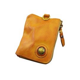 Whatna SG636 Tanned Leather Cowhide Coin Purse, Coin Case, Men's, Women's, Bill Compartment, Card Holder, L-Shaped Zipper, Short Wallet, Palm Size, Genuine Leather, Compact, Small, Thin, Water Resistant, Braun