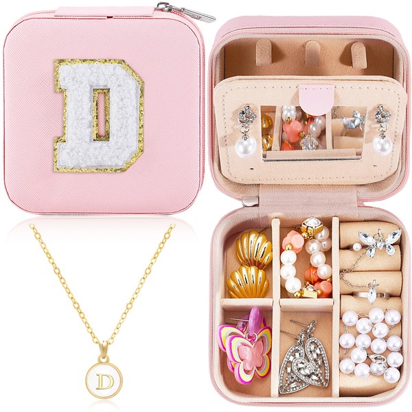 URSKYTOUS Pink Jewelry Storage Case, Waterproof Jewelry Box with Initial,