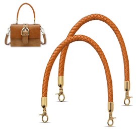 AhhiAboo Pack of 2 Leather Bag Handles, Replacement Bag Strap with Metal Hooks, Braided Handbag Handle for Bag Making, brown